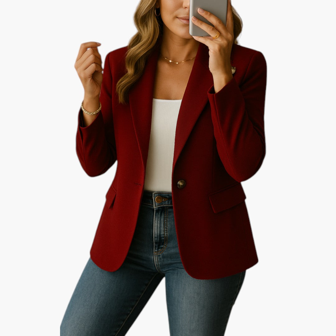 Women's Button-Front Blazer | Flap Pockets | Tailored | Autumn - Wine Red