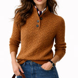 Women's Cable Knit Button-Neck Wool Blend Pullover Sweater | Autumn - Brown