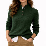 Women's Cable Knit Button-Neck Wool Blend Pullover Sweater | Autumn - Green