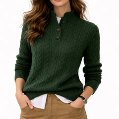 Women's Cable Knit Button-Neck Wool Blend Pullover Sweater | Autumn - Green