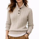 Women's Cable Knit Button-Neck Wool Blend Pullover Sweater | Autumn - Grey