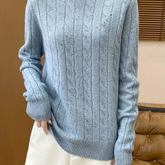 Women's Cable Knit Sweater - Classic Crew Neck | Autumn - Blue