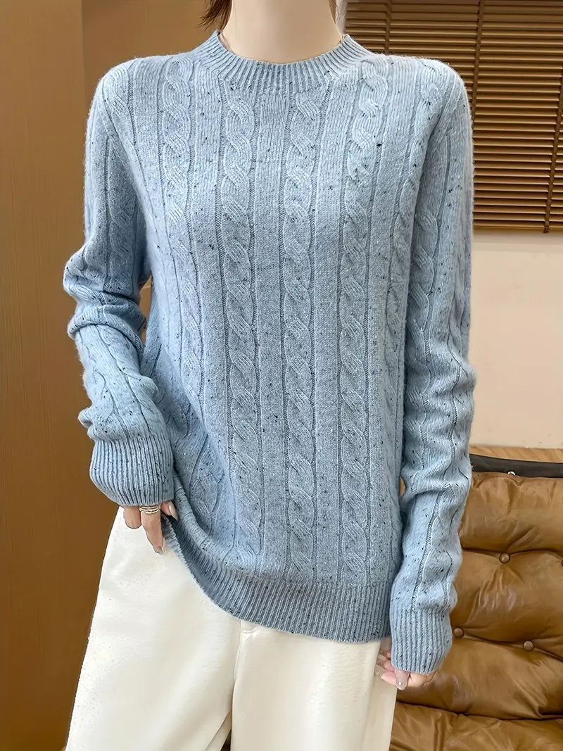 Women's Cable Knit Sweater - Classic Crew Neck | Fall - Blue