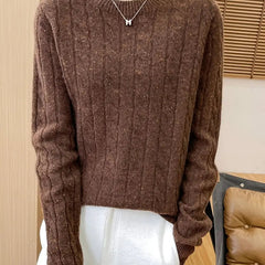 Women's Cable Knit Sweater - Classic Crew Neck | Autumn - Coffee