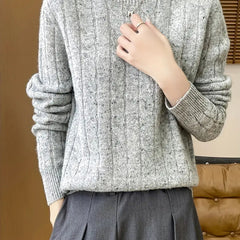 Women's Cable Knit Sweater - Classic Crew Neck | Autumn - Grey