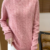 Women's Cable Knit Sweater - Classic Crew Neck | Autumn - Peach