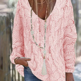 Women's Cable Knit Sweater | Oversized V-Neck | Winter - Pink