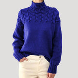 Women's Cable Knit Turtleneck Pullover Sweater - Relaxed Fit | Autumn - Blue