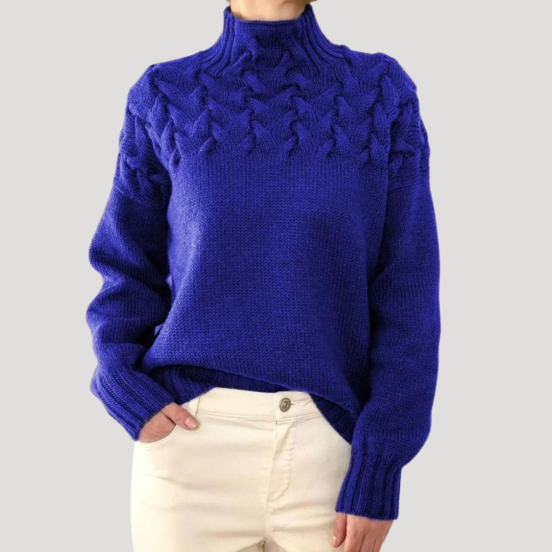 Women's Cable Knit Turtleneck Pullover Sweater - Relaxed Fit | Autumn - Blue