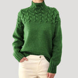Women's Cable Knit Turtleneck Pullover Sweater - Relaxed Fit | Autumn - Green