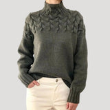 Women's Cable Knit Turtleneck Pullover Sweater - Relaxed Fit | Autumn - Grey