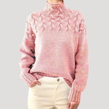 Women's Cable Knit Turtleneck Pullover Sweater - Relaxed Fit | Autumn - Light Pink
