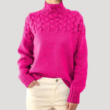 Women's Cable Knit Turtleneck Pullover Sweater - Relaxed Fit | Autumn - Pink