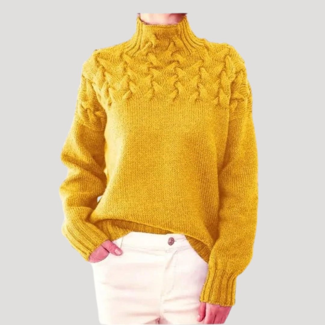 Women's Cable Knit Turtleneck Pullover Sweater - Relaxed Fit | Autumn - Yellow