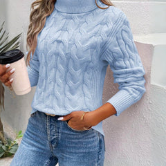 Women's Cable Knit Turtleneck Sweater - Cozy Long Sleeve Pullover