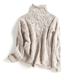 Women's Cable Knit Turtleneck Sweater - Relaxed Fit | Autumn - Beige