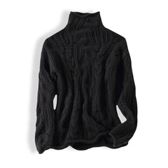 Women's Cable Knit Turtleneck Sweater - Relaxed Fit | Autumn - Black
