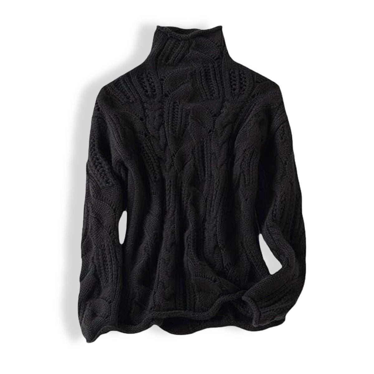 Women's Cable Knit Turtleneck Sweater - Relaxed Fit | Autumn - Black