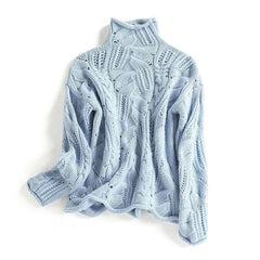 Women's Cable Knit Turtleneck Sweater - Relaxed Fit | Autumn - Blue