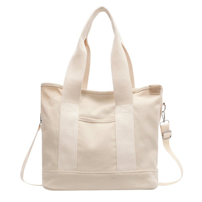 Women's Canvas Crossbody Tote Bag - Adjustable Strap | Summer - White
