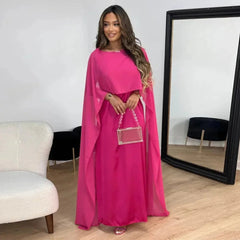 Women's Cape Maxi Dress - Elegant Wedding Guest Gown | Spring - Blush