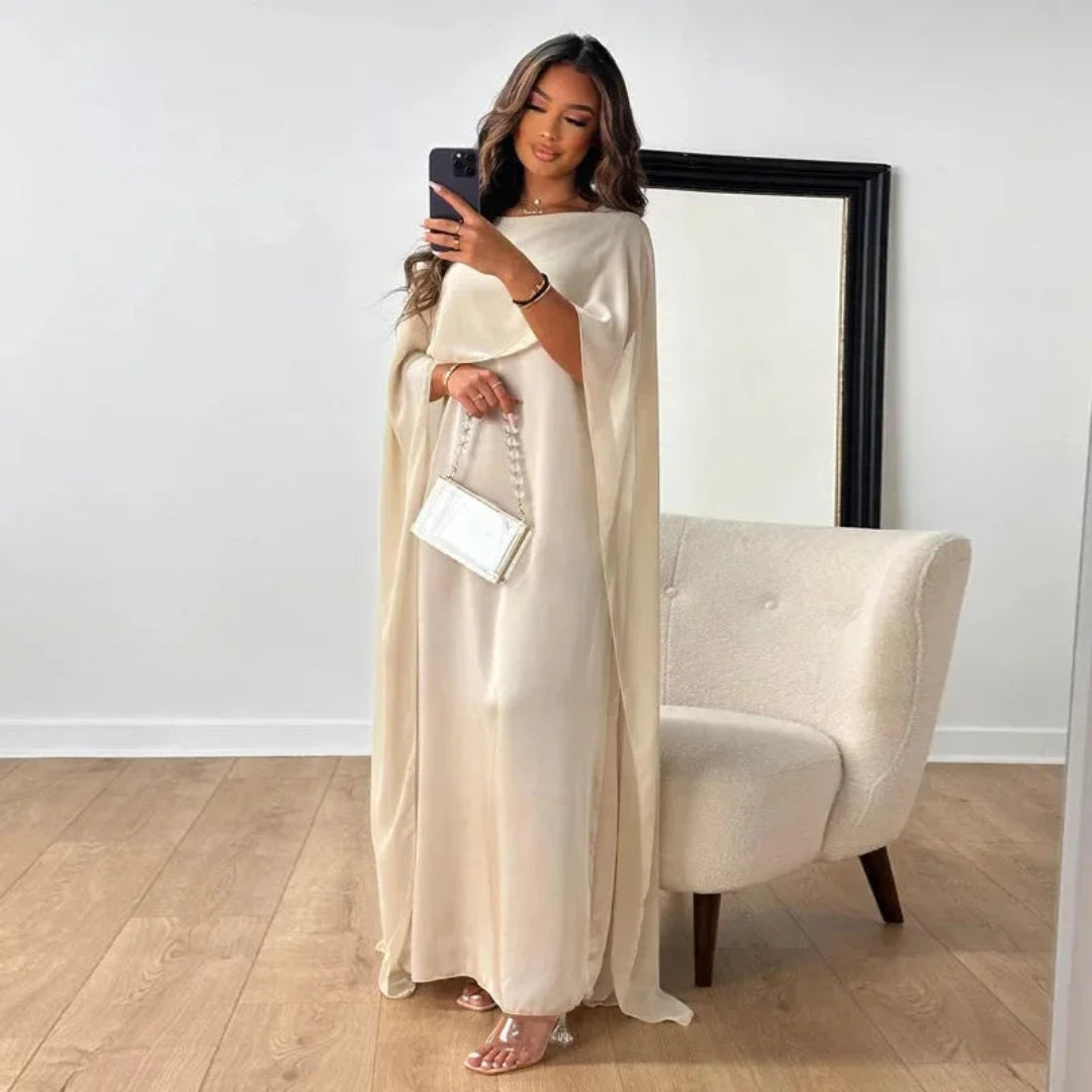 Women's Cape Maxi Dress - Elegant Wedding Guest Gown | Spring - White