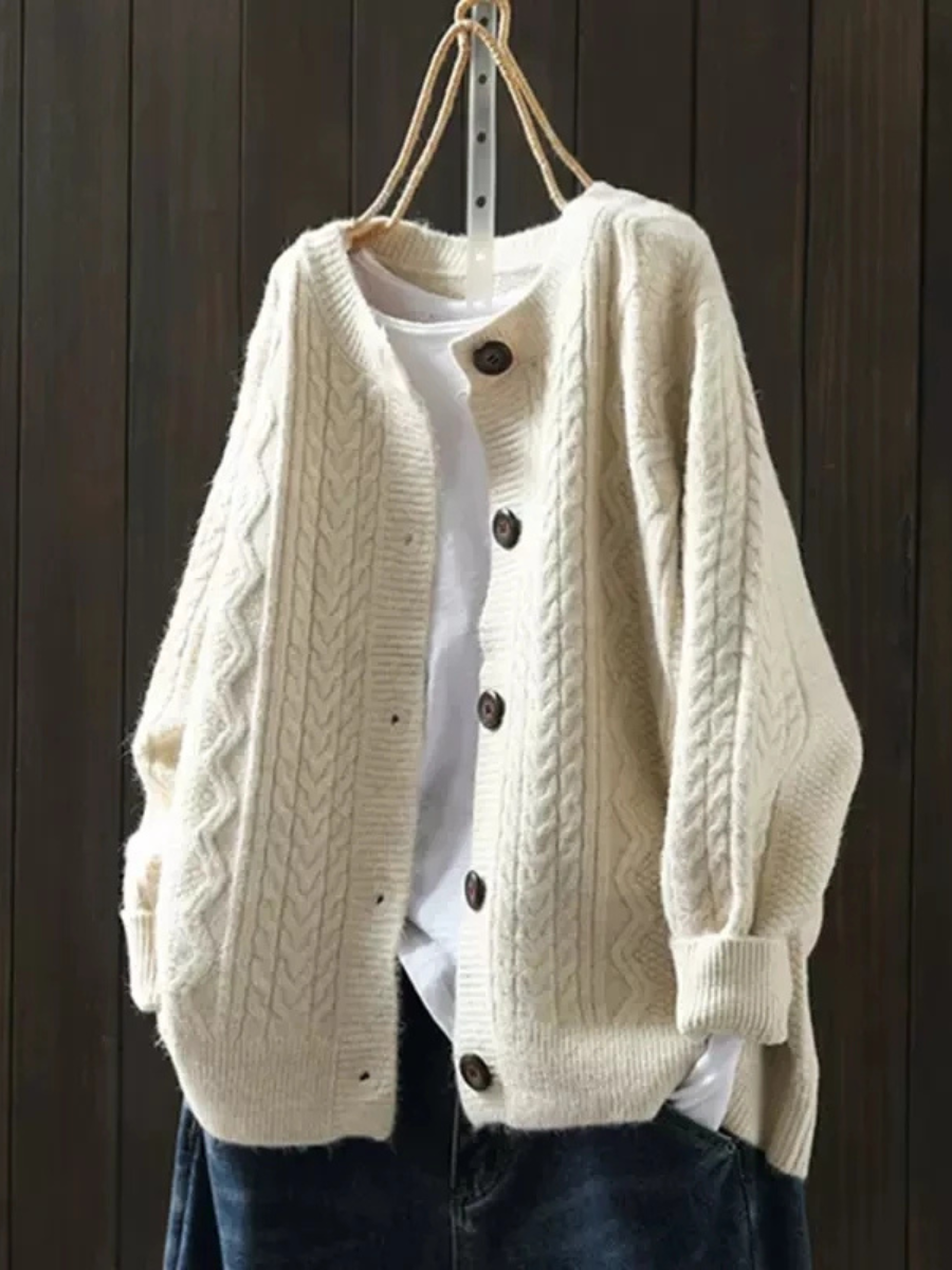 Women's Cardigan | Cable Knit Button | Autumn - Beige