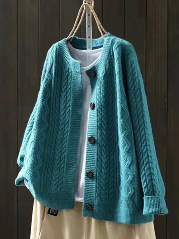 Women's Cardigan | Cable Knit Button | Autumn - Blue