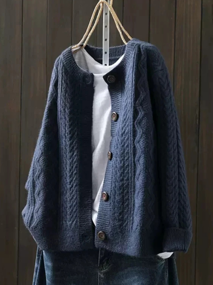 Women's Cardigan | Cable Knit Button | Autumn - Navy