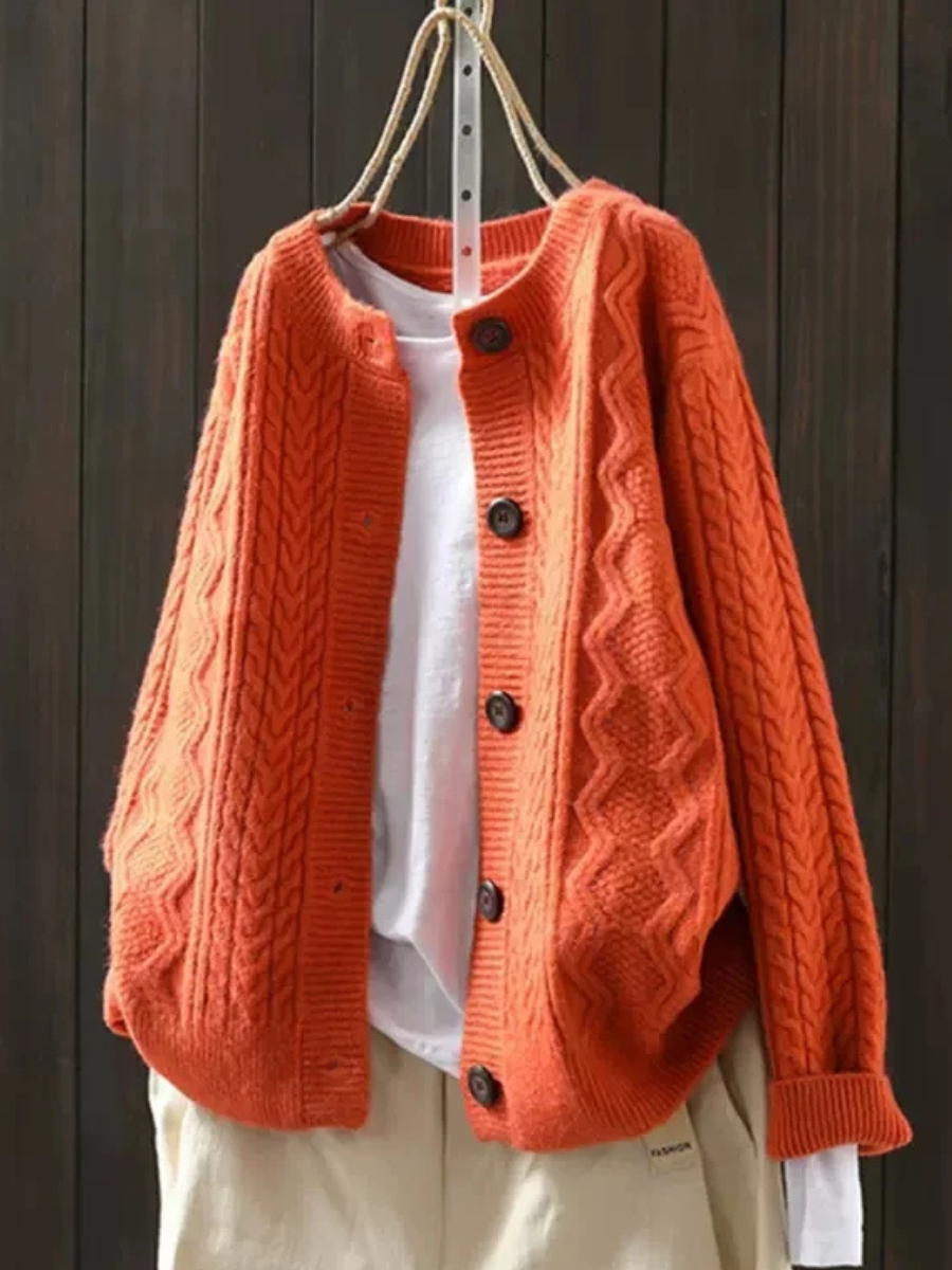 Women's Cardigan | Cable Knit Button | Autumn - Orange