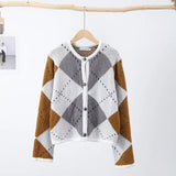 Women's Cardigan | Check Print | Cozy Knit | Autumn - White