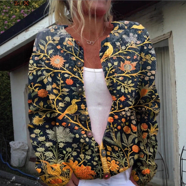 Women's Cardigan | Elegant Floral Print | Spring - Navy