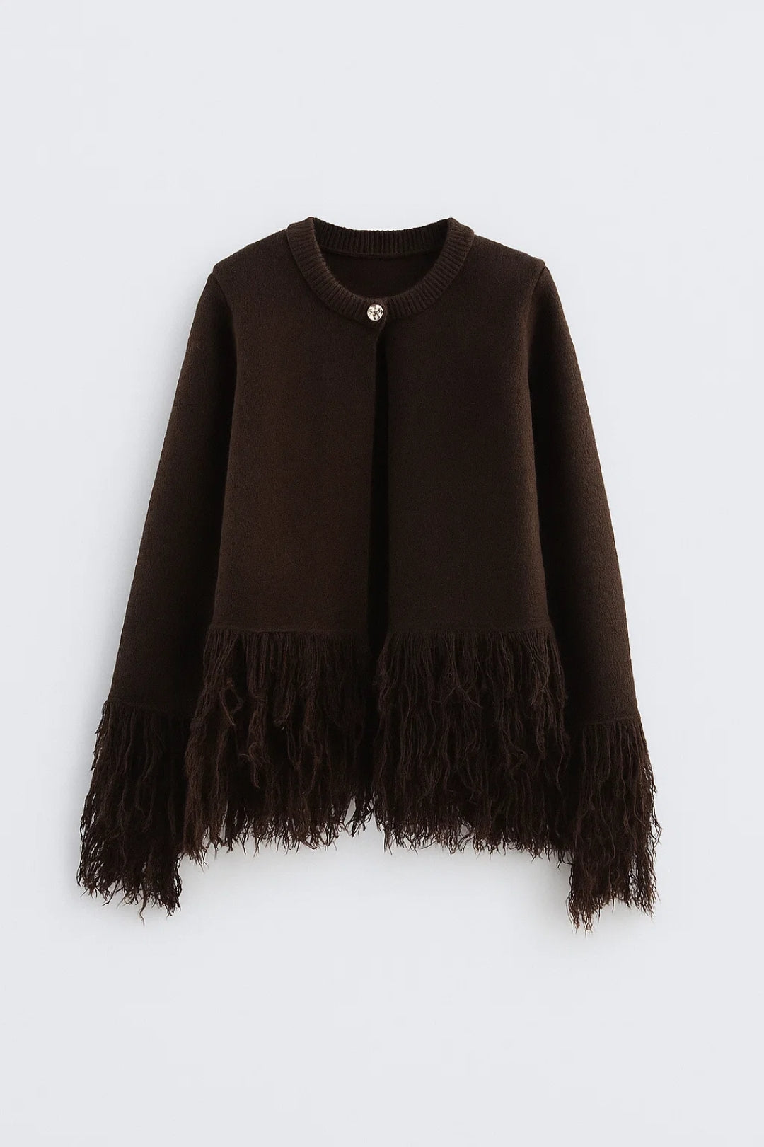 Women's Cardigan | Fringe Detail | Autumn - Dark Brown