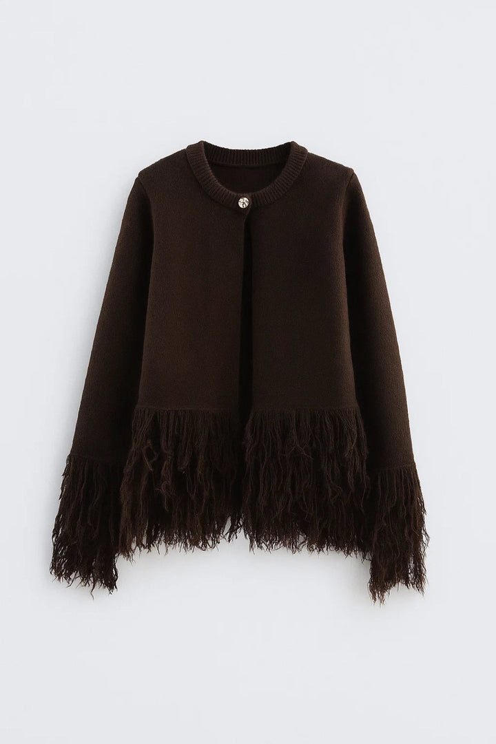 Women's Cardigan | Fringe Detail | Autumn - Dark Brown