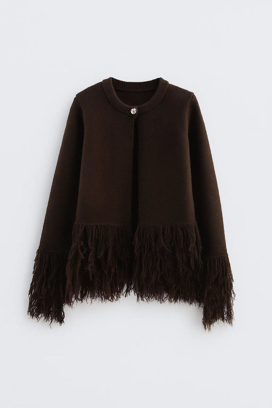 Women's Cardigan | Fringe Detail | Autumn - Dark Brown
