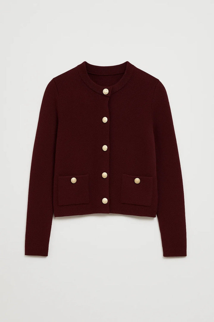 Women's Cardigan | Tailored | Front Pockets | Autumn - Burgundy