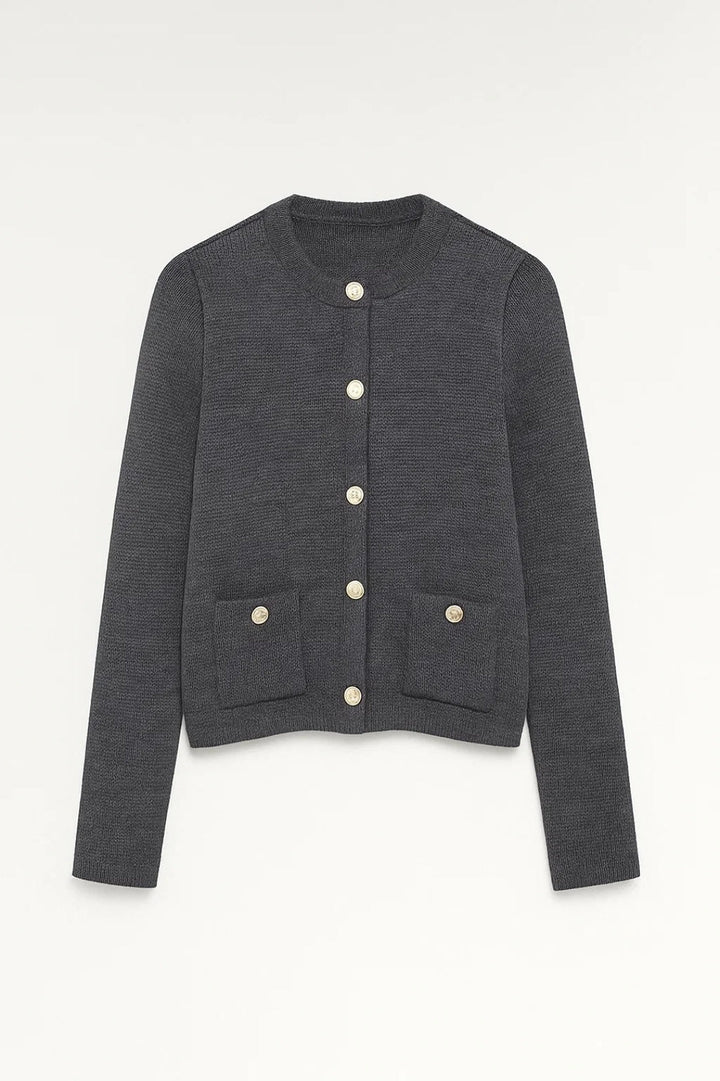 Women's Cardigan | Tailored | Front Pockets | Autumn - Charcoal Grey
