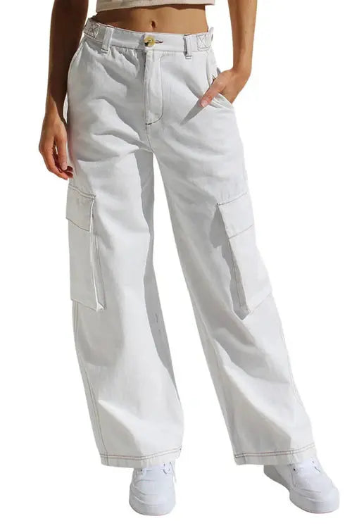 Women's Cargo Pants | Wide Leg | Summer - White