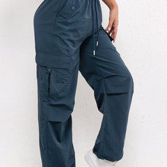 Women's Cargo Pocket Drawstring Casual Pants - Relaxed Fit | Spring - Blue