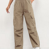Women's Cargo Pocket Drawstring Casual Pants - Relaxed Fit | Spring - Brown