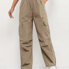 Women's Cargo Pocket Drawstring Casual Pants - Relaxed Fit | Spring - Brown