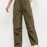 Women's Cargo Pocket Drawstring Casual Pants - Relaxed Fit | Spring - Green