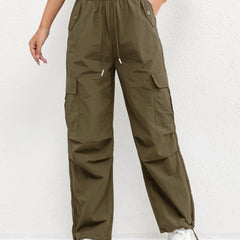 Women's Cargo Pocket Drawstring Casual Pants - Relaxed Fit | Spring - Green