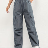 Women's Cargo Pocket Drawstring Casual Pants - Relaxed Fit | Spring - Grey