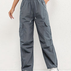 Women's Cargo Pocket Drawstring Casual Pants - Relaxed Fit | Spring - Grey