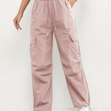Women's Cargo Pocket Drawstring Casual Pants - Relaxed Fit | Spring - Pink