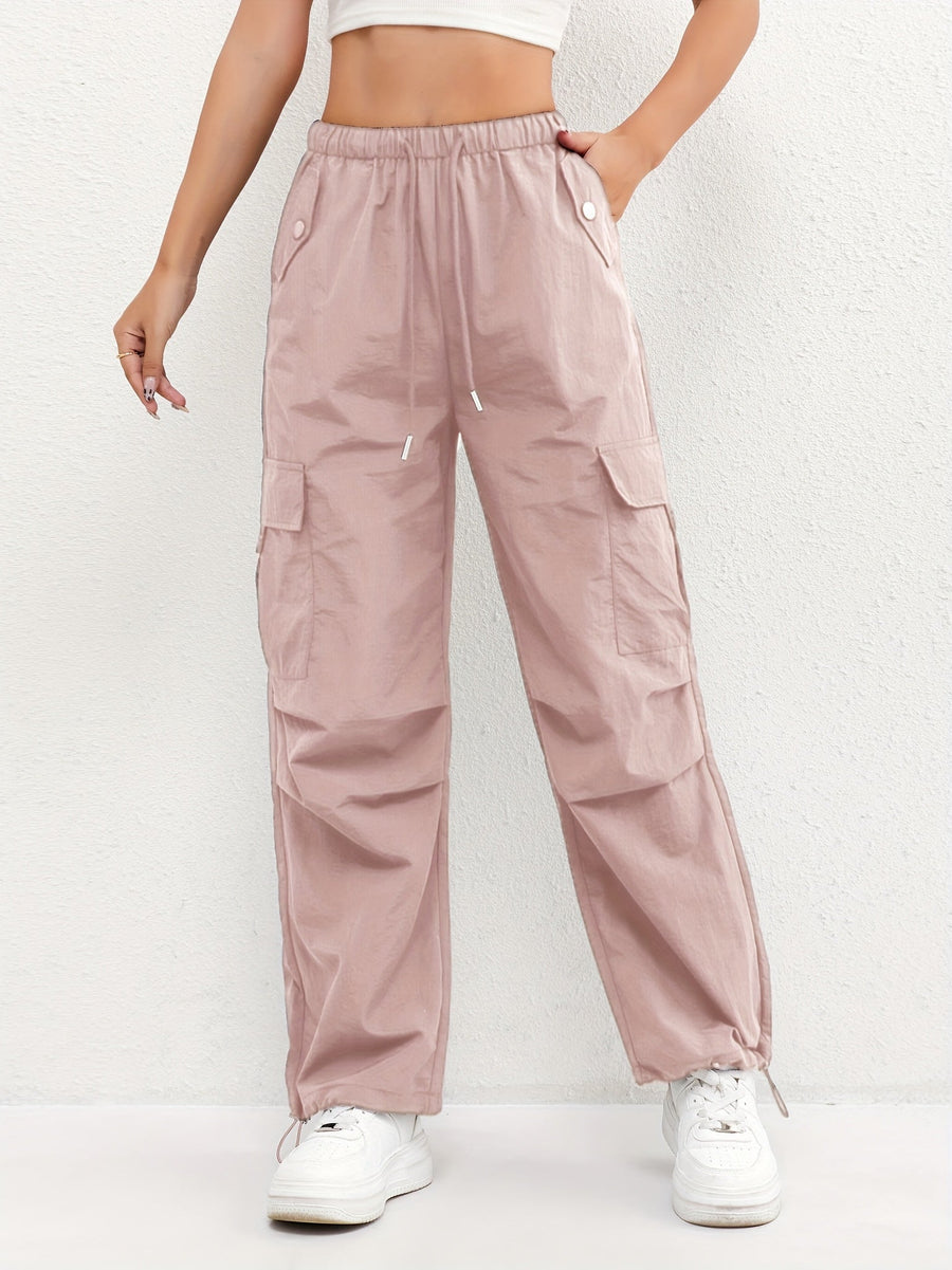 Women's Cargo Pocket Drawstring Casual Pants - Relaxed Fit | Spring - Pink