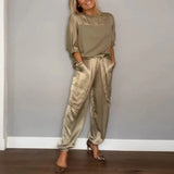 Women's Cargo Two Piece Set Drawstring Pants - Relaxed Utility - Gold
