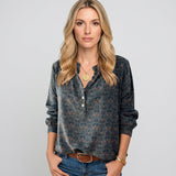 Women's Casual Blouse | Printed V-Neck | Autumn - Blue