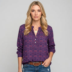 Women's Casual Blouse | Printed V-Neck | Autumn - Purple